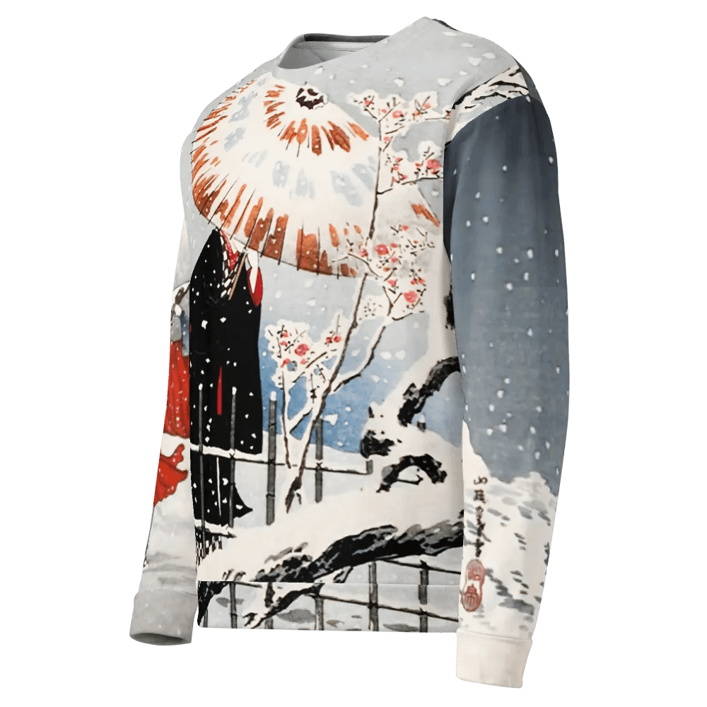 Plum Tree and Snowy Evening All-Over Print Recycled Unisex Sweatshirt product image (8)