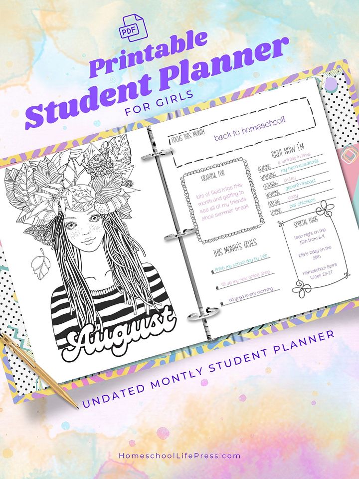 Homeschool Student Planner For Girls Undated product image (1)