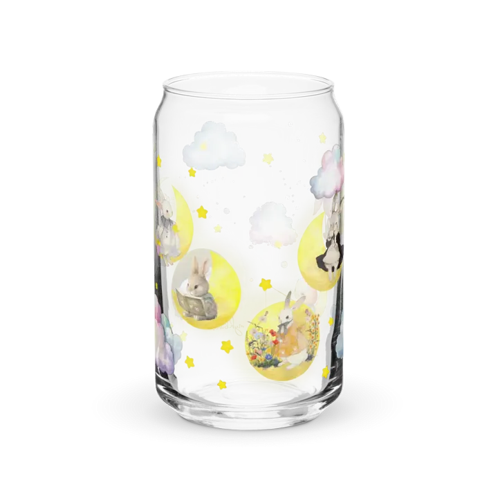 Bunny on the Moon Glass Sipper Can with Bamboo Lid & Straw – 16 oz | Whimsical Rabbit-Themed Can Glass | Cute Moon & Stars Design | Perfect for Iced Coffee, Smoothies, and More product image (1)