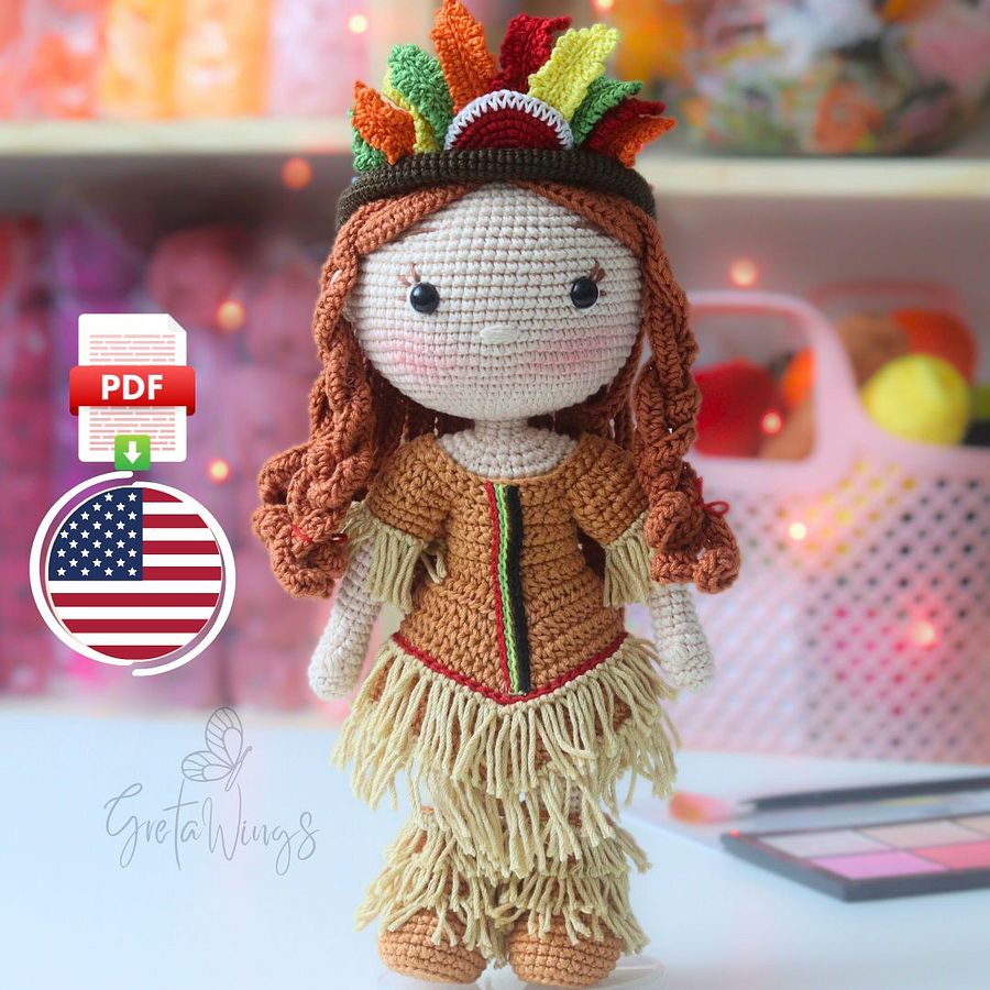 Amigurumi Native American Girl – Crochet Doll Pattern PDF Tutorial (Instant Download) product image (1)
