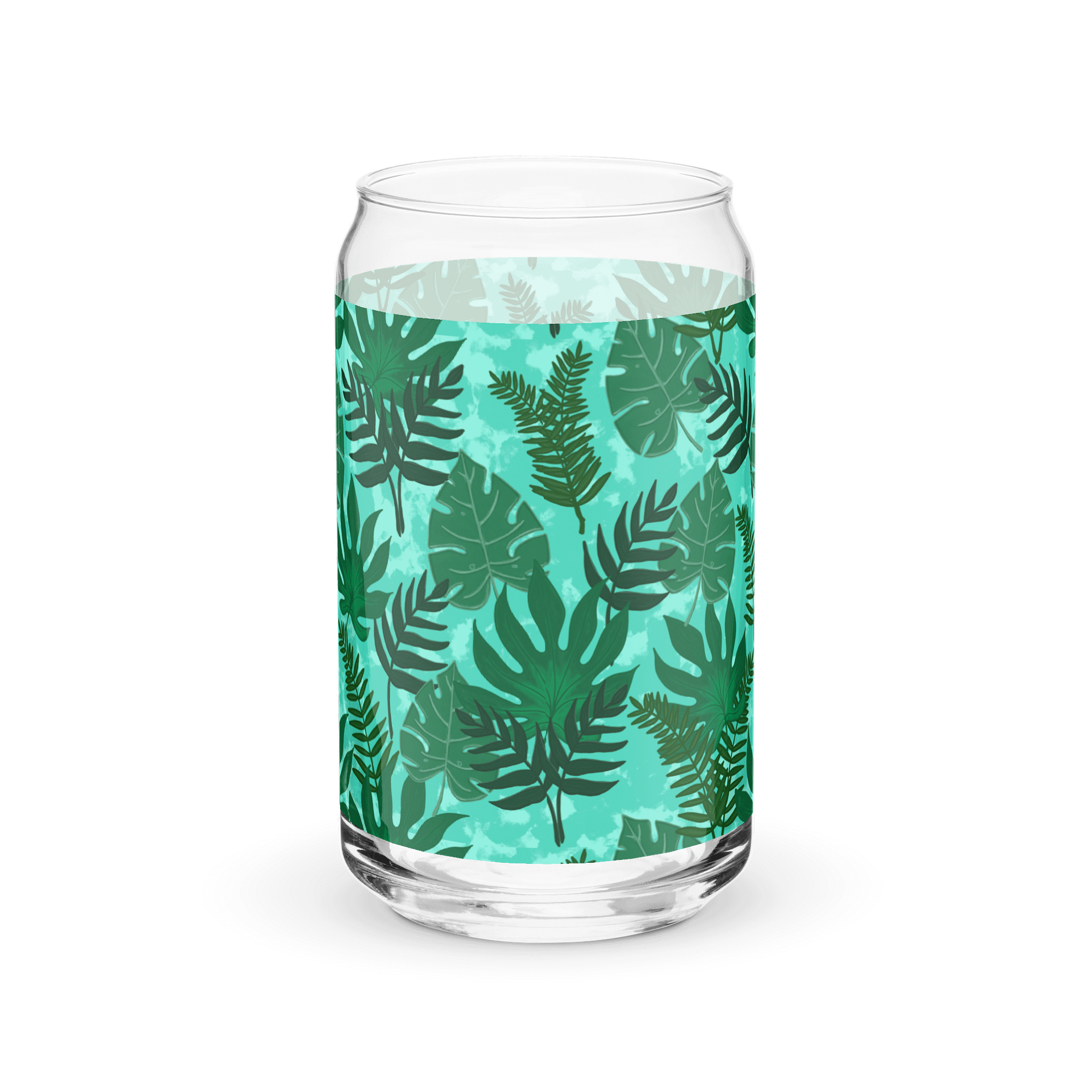 Jungle Leaves- Aqua Background Glass Tumbler product image (3)