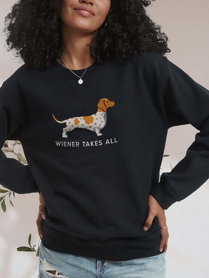 Wiener Takes All Sweatshirt (Embroidered) of a Dachshund(Piebald Brown) product image (1)