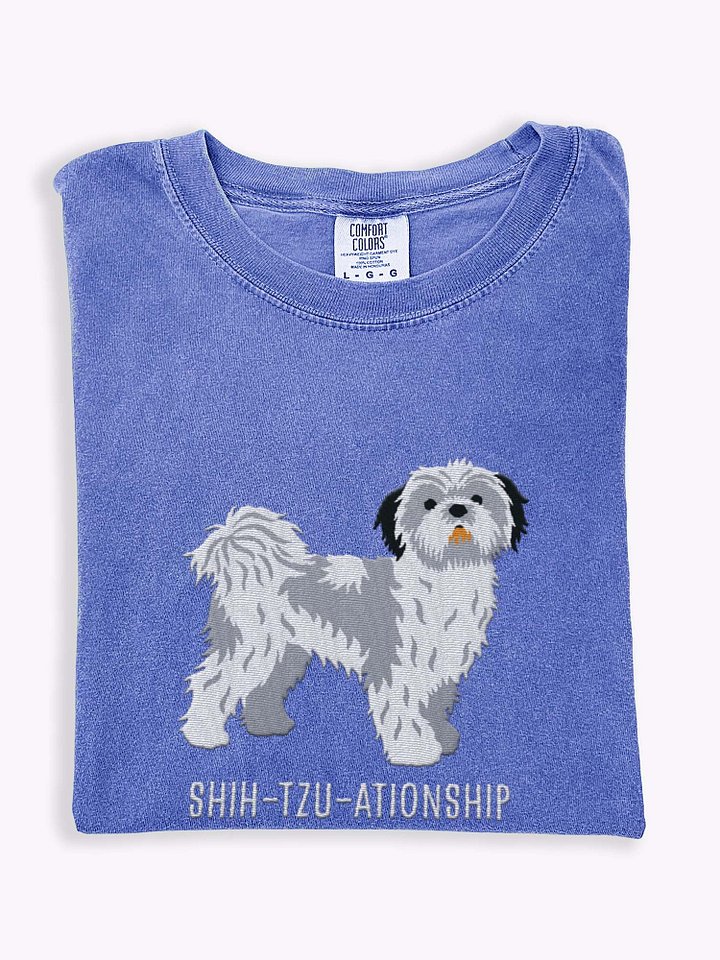 Shih-Tzu-ationship T-Shirt(Embroidered) of a Shih Tzu(Blue & White) product image (1)