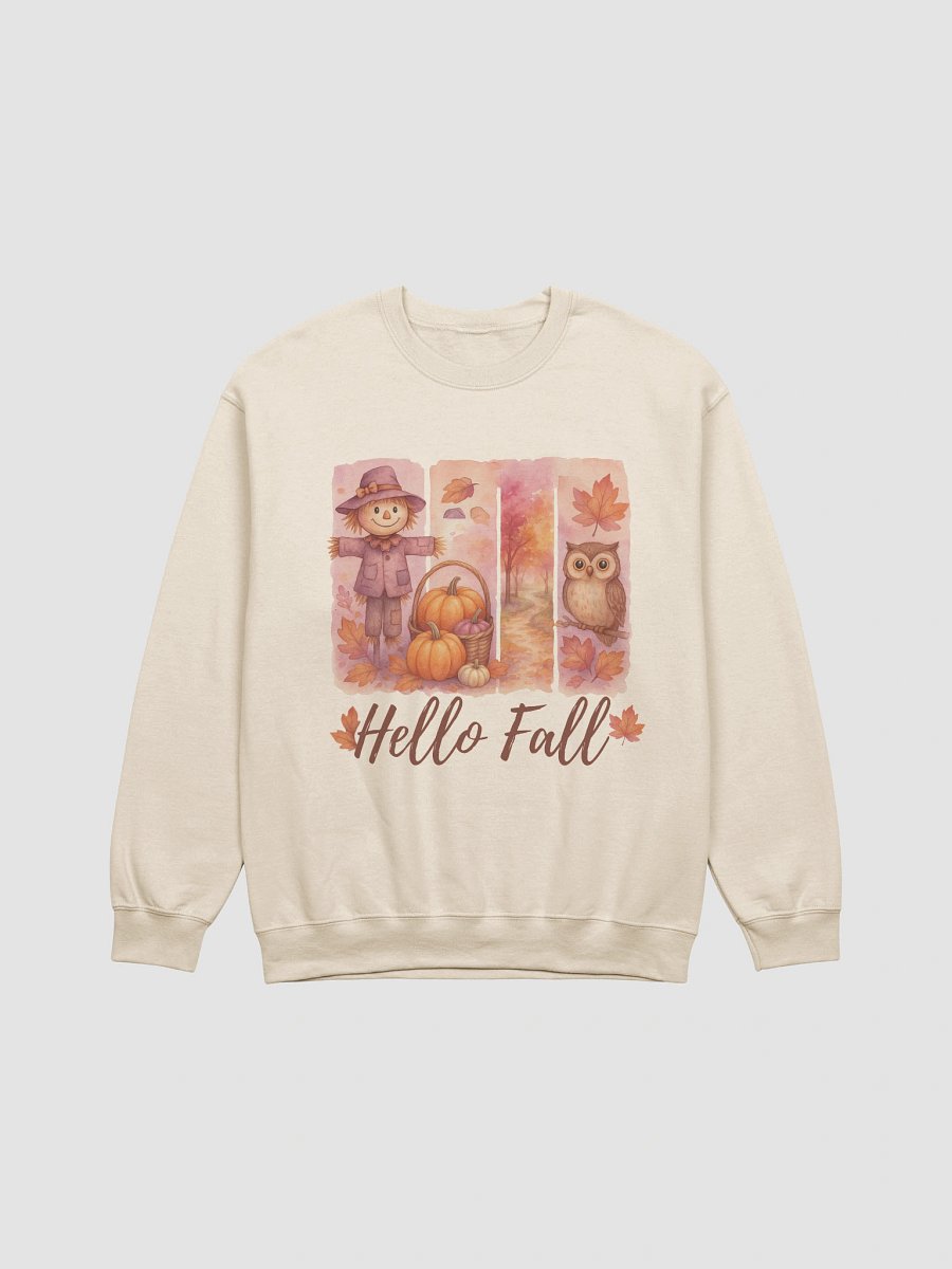 Hello Fall Sweatshirt • Cute Scarecrow, Pumpkins & Owl • Cozy Autumn Vibes • Fall Lover Gift • Thanksgiving Sweater product image (1)