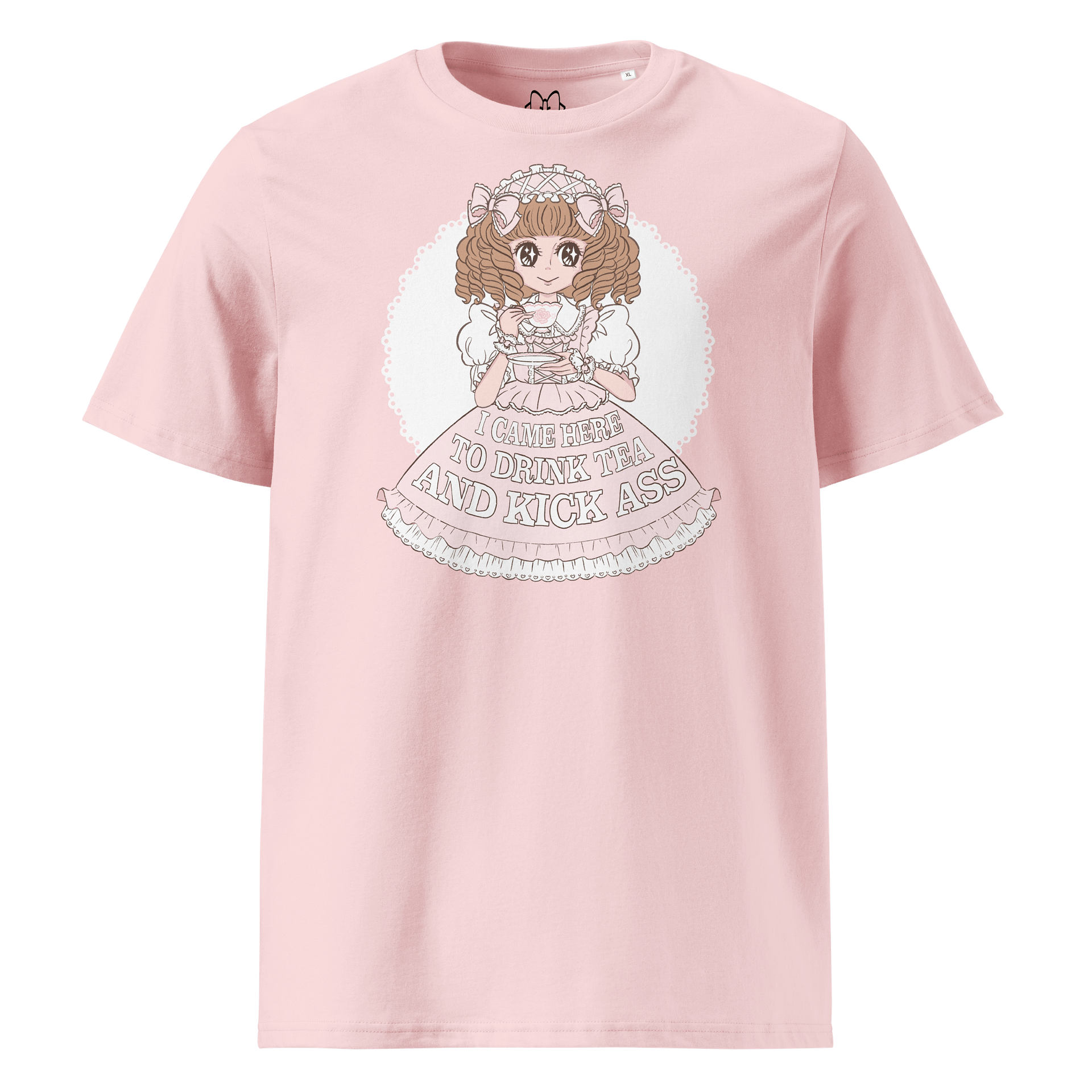 𝑼𝑺𝑨 I Came Here to Drink Tea & Kick Ass (Oldschool, Pink) organic cotton t-shirt product image (1)