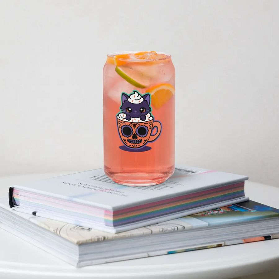 Sugar Skull Kitten Mug 16oz Can-Shaped Drinking Glass product image (9)