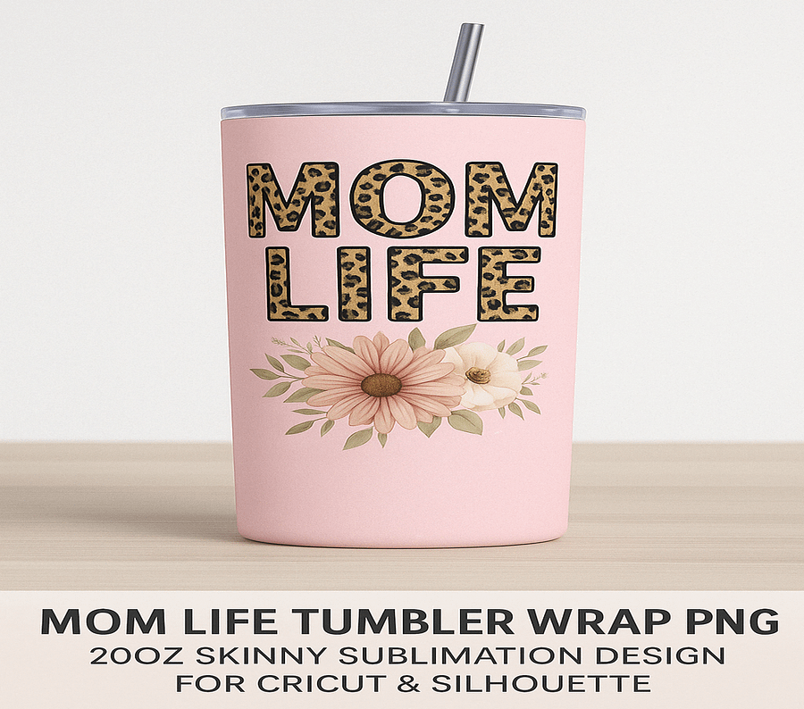 Mom Life 20oz Tumbler Wrap PNG – Leopard Print Pink Floral Design – Sublimation File for Cricut, Silhouette & Digital Download product image (2)