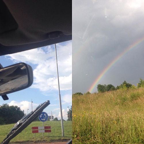 The weather is confused.. #rain #sun #rainbow