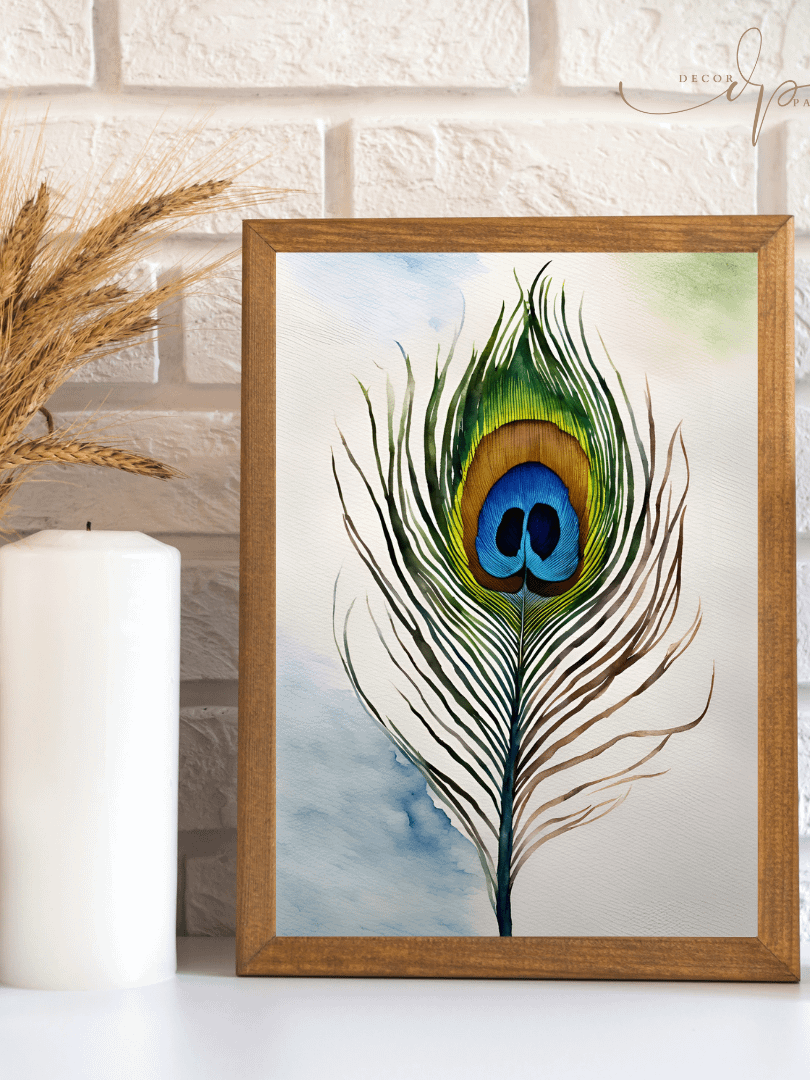 Watercolour Painting Printable Wall Art of PEACOCK FEATHER product image (1)