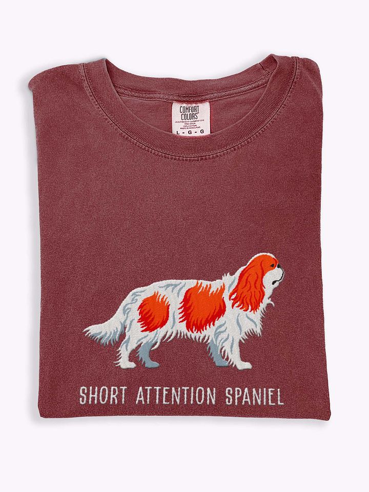 Short Attention Spaniel T-Shirt(Embroidered) of a King Charles Spaniel(Blenheim) product image (1)