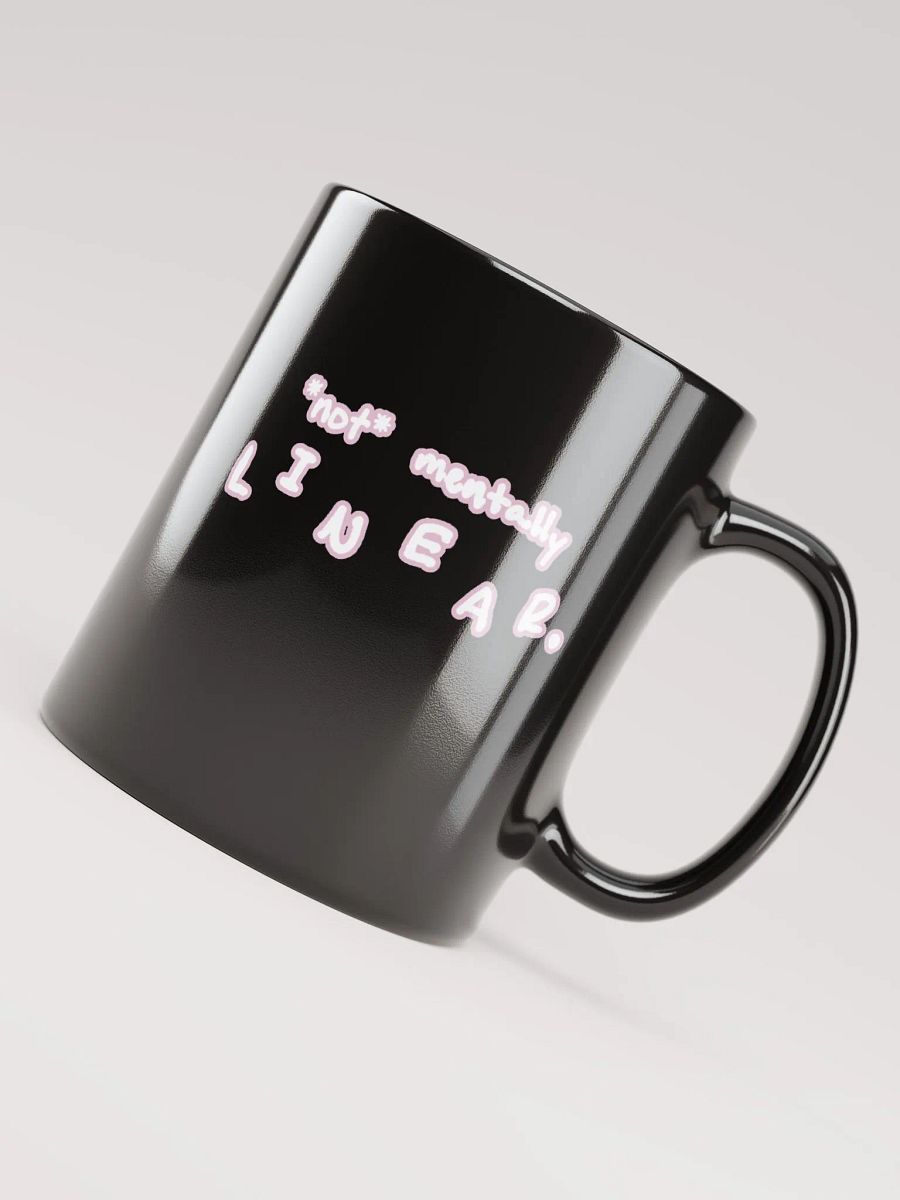 *not* mentally linear (lined design, #E1B9CE) glossy black mug product image (6)