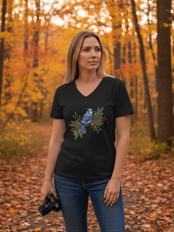 Blue Jay Bird-Women's Relaxed V-Neck T-Shirt product image (1)