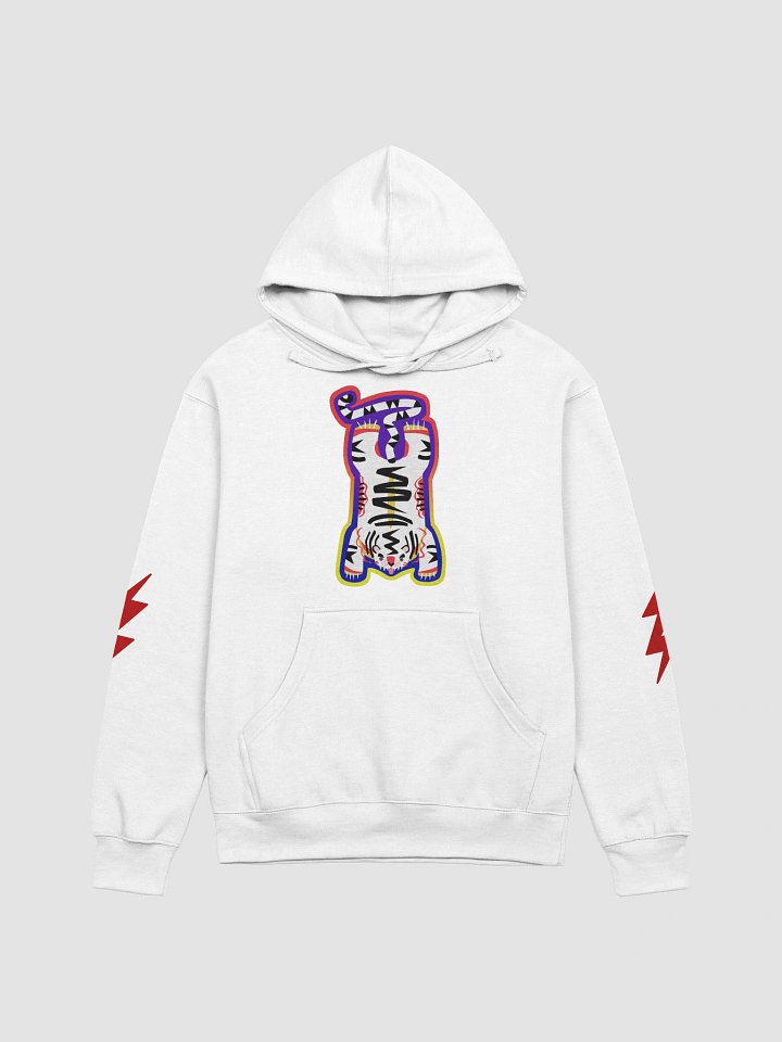 White Electric Tiger with Pink Lightning Bolts - Cotton Hoodie with Front Pocket product image (1)