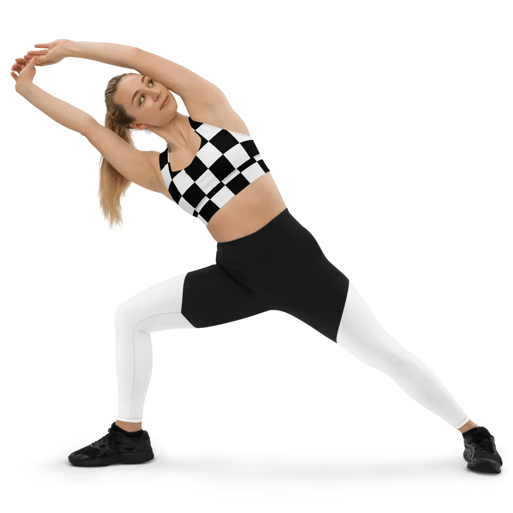 Black and White Big Squares/All-Over Print Longline Sports Bra by Sublicolor product image (5)