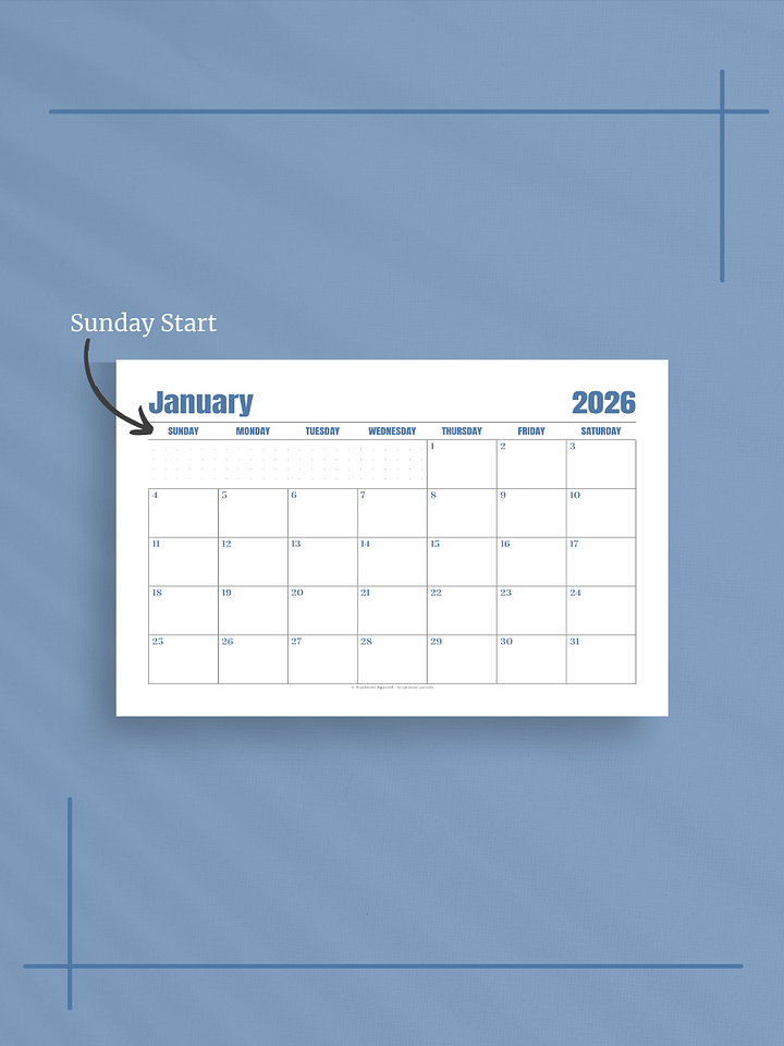 Jewel Tone Quarters 2026 Calendar - Single Page per Month, Sunday Start, Half Letter Size product image (2)