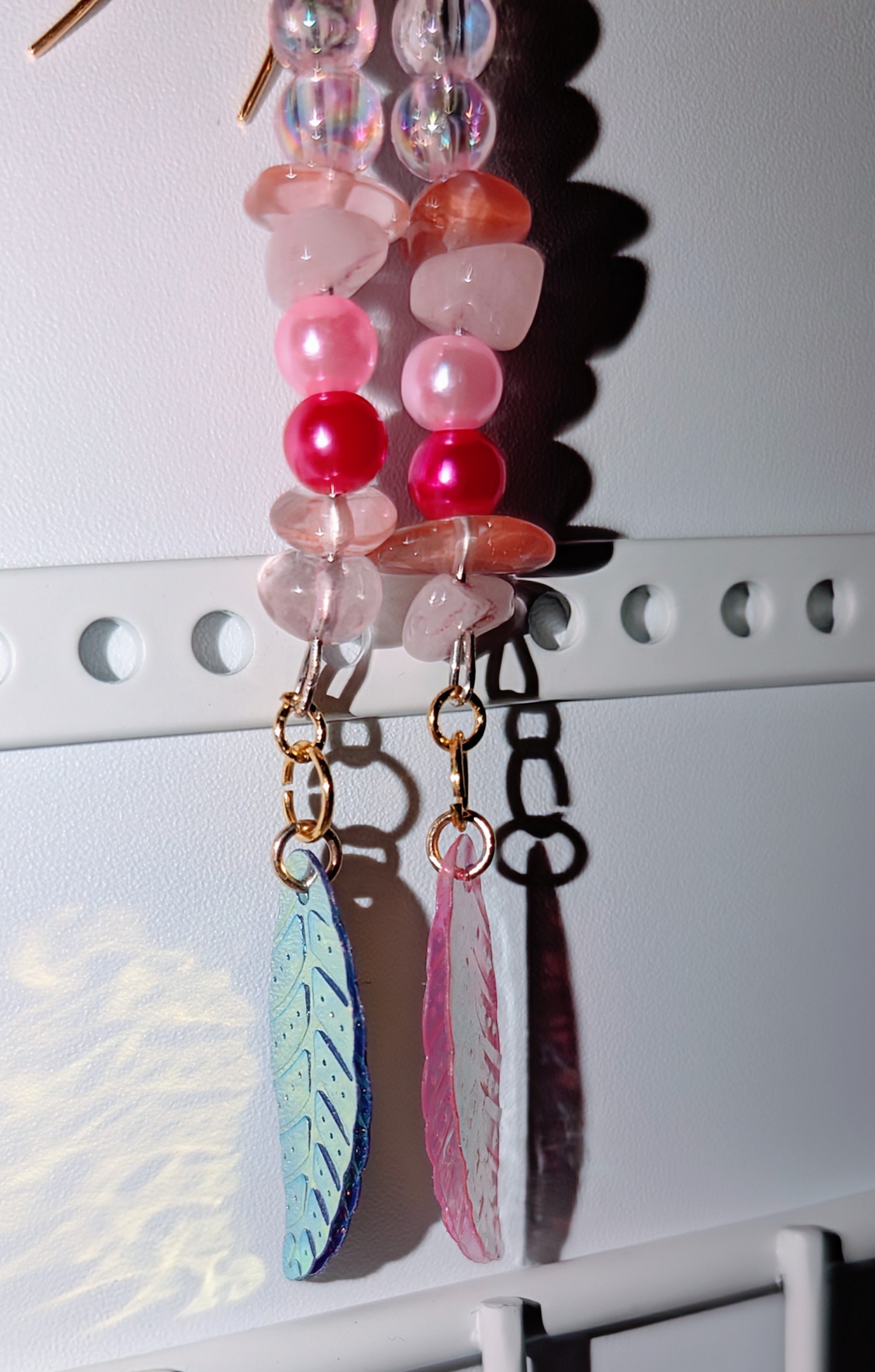 Rose Quartz Feather Earrings! product image (2)