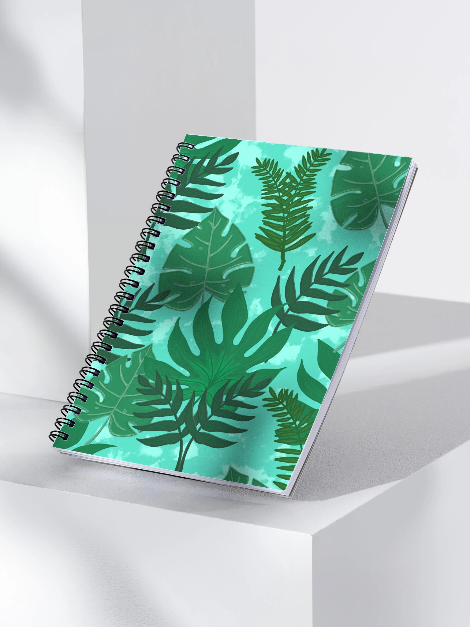 Jungle Leaves Pattern-Aqua Background Spiral Journal product image (4)
