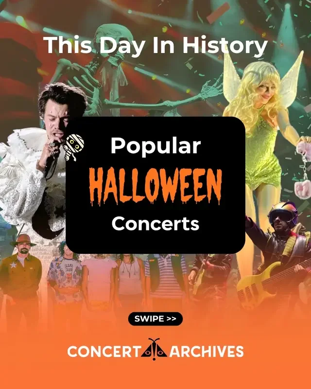 👻 This Day in Concert History — Halloween Edition 🎃 No night brings out legendary costumes like Halloween on tour, and over the years, artists have turned the stage into a full-blown costume party: 🧡 Harry Styles’ iconic “Harryween” (2021 & 2022) — Harry rolled up dressed as Dorothy, Danny Zuko, Pennywise, and everything in between, turning Madison Square Garden and the Kia Forum into a Halloween fashion runway. 🪩 Goose (2024) — jammed in full Stranger Things costumes, with fans matching the energy and the setlist sprinkled with spooky surprises. 🍬 Sabrina Carpenter (2024) — leaned into the “Short n’ Sweet” chaos with a glamorous Halloween twist and a killer Tinkerbell costume. 👽 Phish (2021) — kept tradition alive with their annual Halloween musical costume, pulling fans into the weird, wonderful world only Phish can create. 🕶 Duran Duran (2022) — showed up draped in sci-fi glam, making the whole show feel like a retro-futuristic Halloween dance party. 🎥 Danny Elfman (2015) — performed music from The Nightmare Before Christmas, turning Halloween into a live Tim Burton soundtrack. 💔 boygenius (2023) — hit the stage in matching group costumes, proving sad indie girls can do Halloween too. 👑 The Last Dinner Party (2023) — performed for the first time in America dressed in Britney Spears inspired costumes.  🎸 KISS (1998) — makeup, armor, blood, fire… basically the blueprint for Halloween rock. 🖤 YUNGBLUD (2022) — sprinted across stage in ghoulish glam, making chaos look effortless. Did we miss a favorite spooky show or iconic Halloween costume moment? Drop your picks below — we want to hear them! 🎃🖤 #halloween #harryween #concertarchives #sabrinacarpenter #phish 