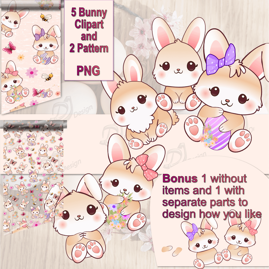 Cute Bunny Clipart Bundle with 2 Pattern product image (1)