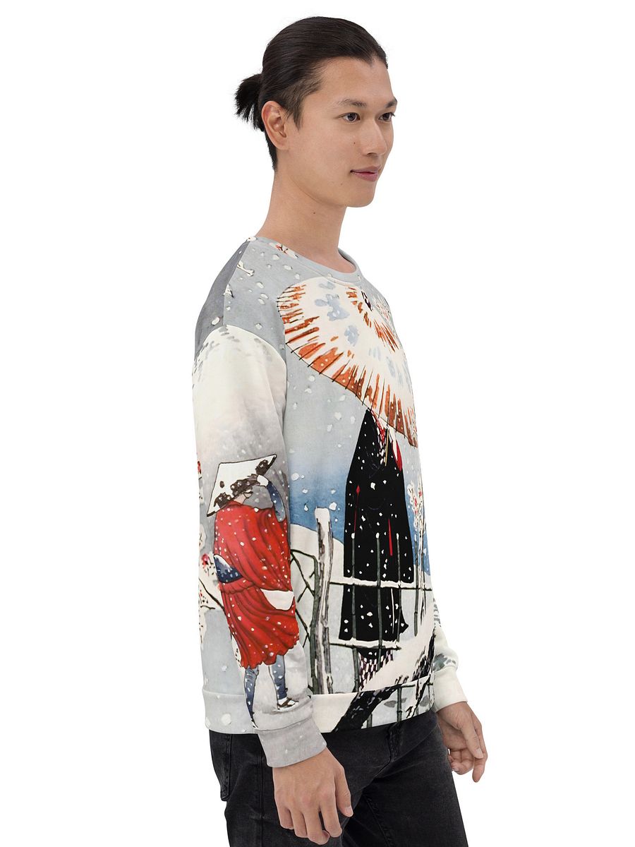 Plum Tree and Snowy Evening All-Over Print Recycled Unisex Sweatshirt product image (7)