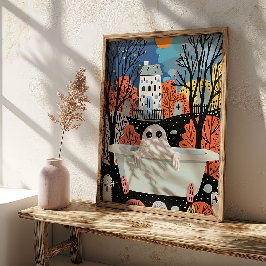 Ghost in Bathtub 3D Paper Art Halloween Bathroom Wall Art Print product image (20)