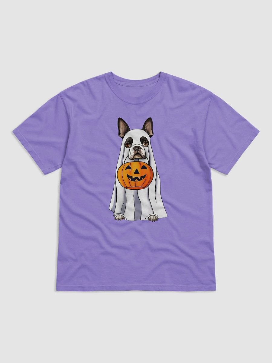 Boston Terrier Halloween Tee | Funny Fall & Halloween Boston Wearing a Ghost Costume with Pumpkin Basket product image (22)