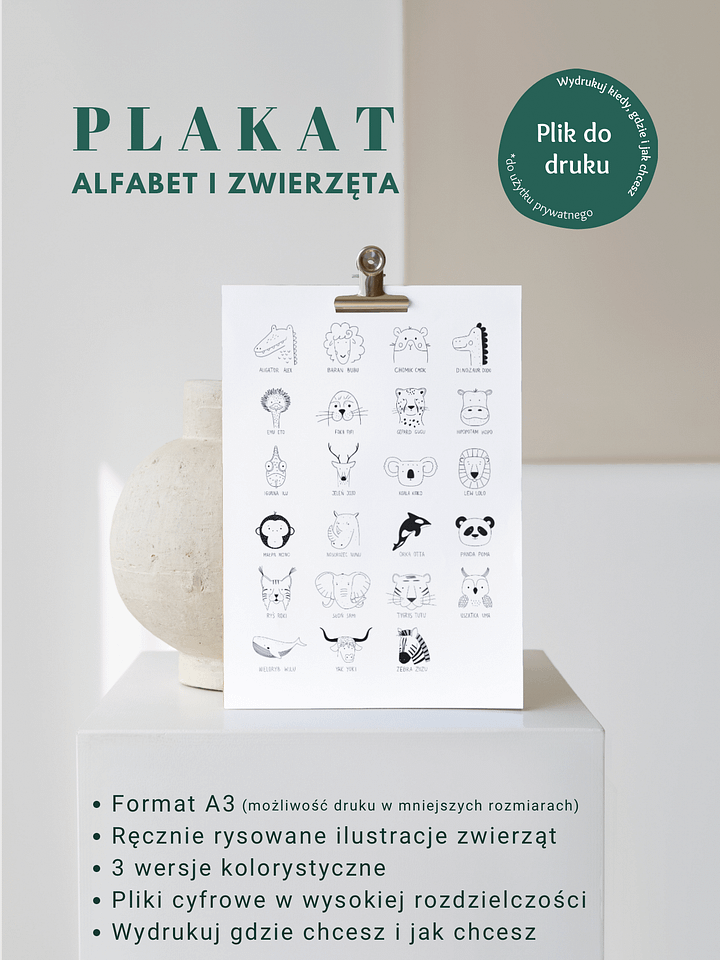 Plakat Zwierzęta A-Z - Plakat z Rysunkami Zwierząt - Plakat Dla Dzieci - Pliki Do Druku product image (2)
