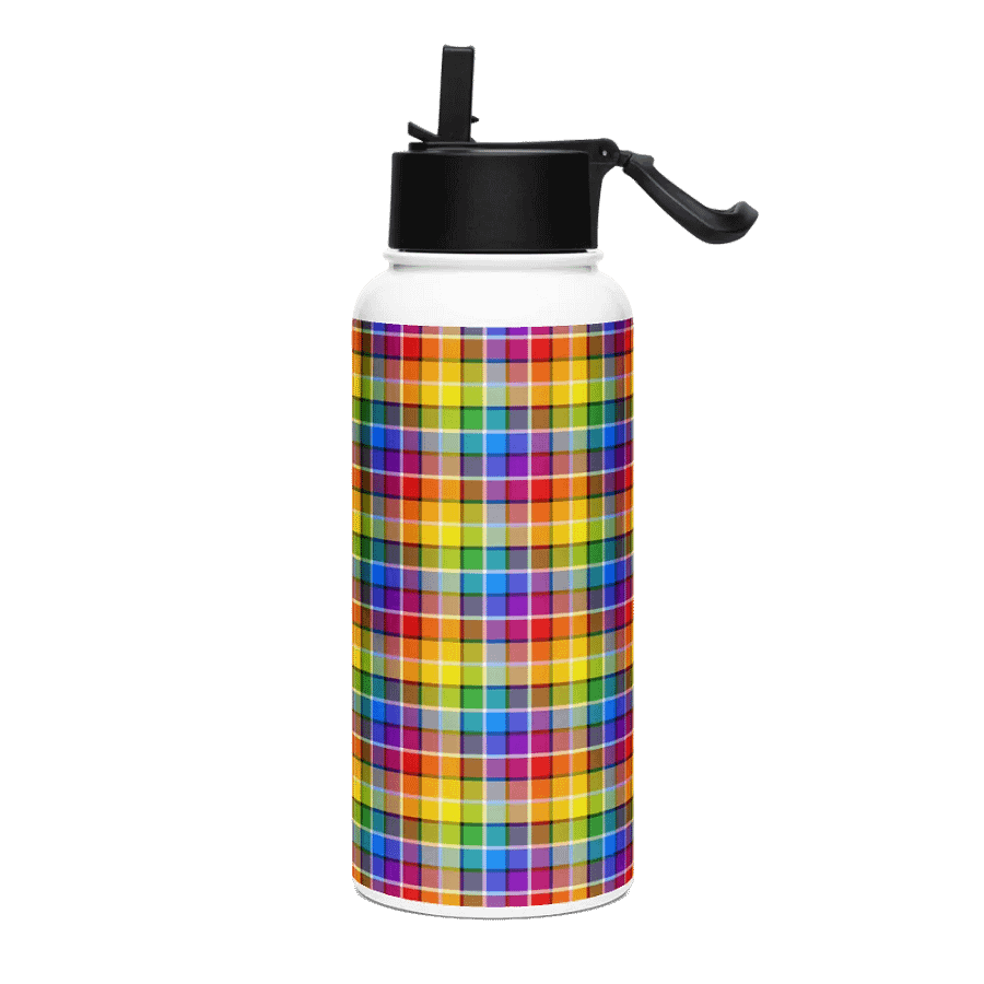 Bright Rainbow Plaid Water Bottle product image (2)