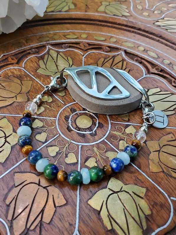 Gemini Aquamarine Bracelet | Tigers Eye & Chrysocolla | Handmade Accessory for Bellabeat Leaf Urban & Ivy product image (2)