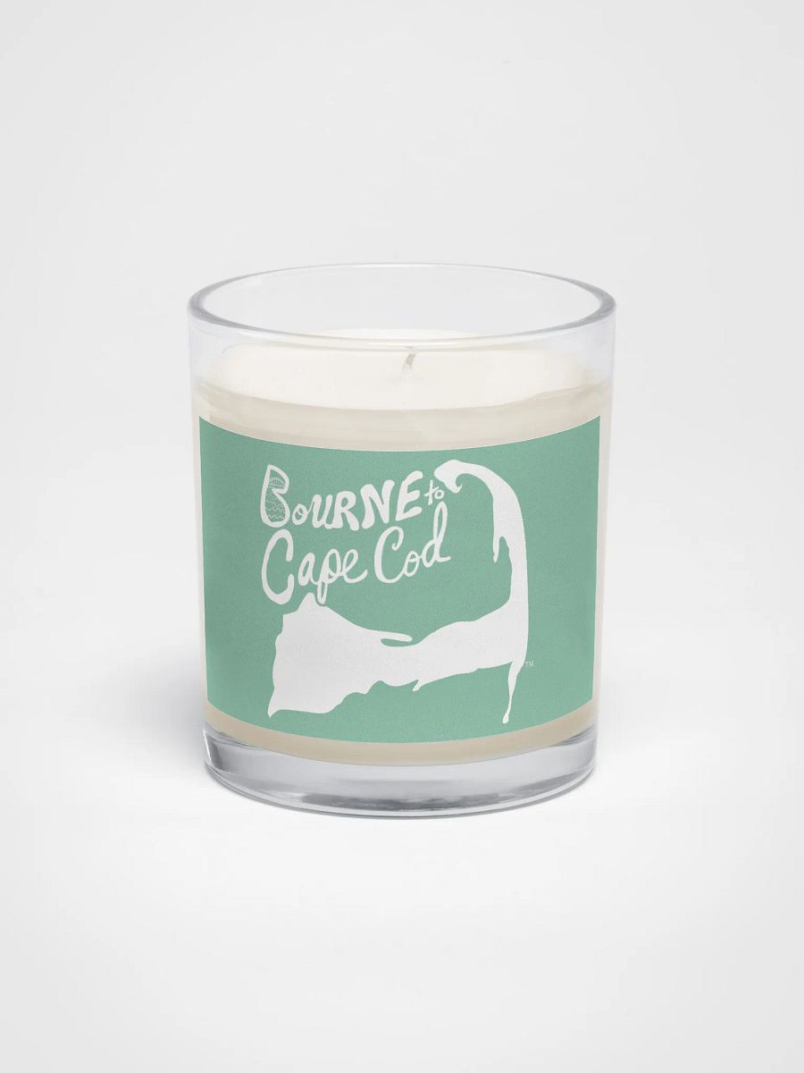 BOURNE to Cape Cod™ | Beach Vibes Candle | Unscented Soy Wax in Glass Jar | White Logo on Vista Blue Green product image (1)