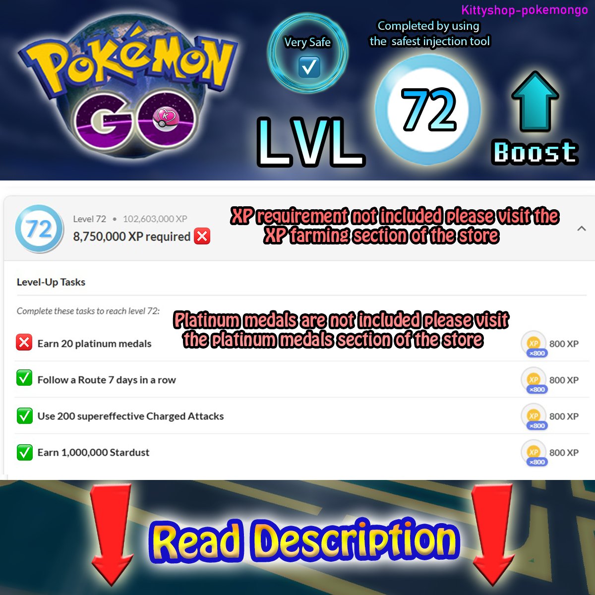 🔵Pokémon Go! LVL 72 Boost ⬆️- level 72 Quests completion fast and Very Safe by an experienced player product image (1)