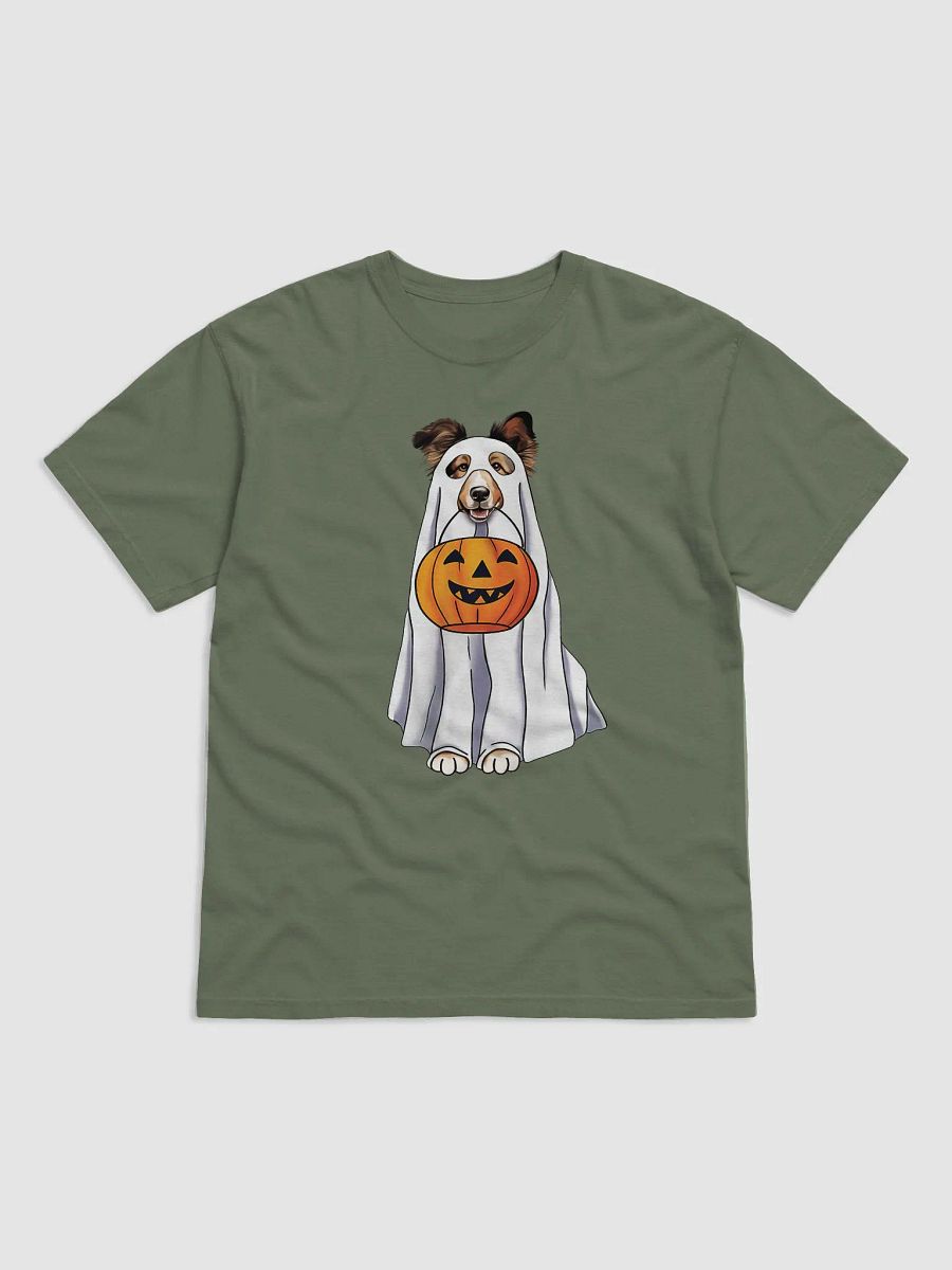 Shetland Sheepdog Halloween Tee | Funny Halloween Sheltie/Rough Collie Wearing Ghost Costume w/ Pumpkin Basket product image (2)