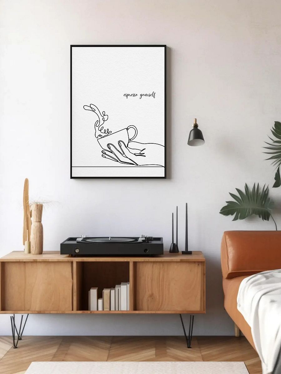 Espresso Yourself Coffee Wall Art - Minimalist Line Art Coffee Cup Print, Modern Black and White Kitchen Decor, Fun Coffee Lover Gift product image (5)