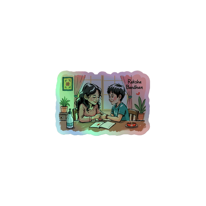 Sister-Brother Bond: Heartwarming Raksha Bandhan Art Holographic Sticker product image (1)