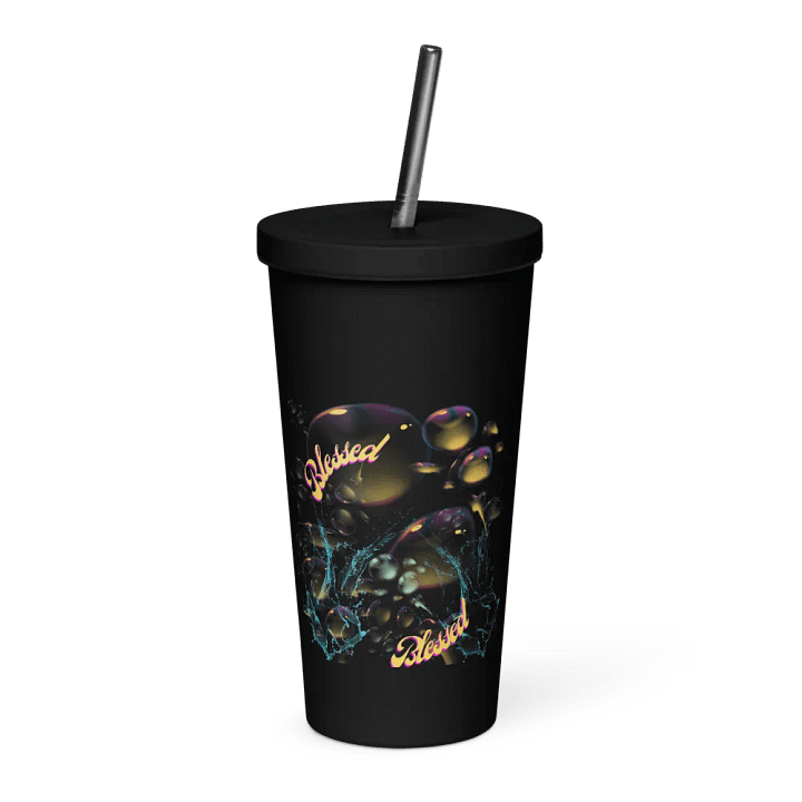 Insulated tumbler with beautiful swirly blue water splash and drops design featuring “Blessed’ product image (1)