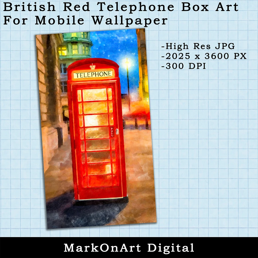 British Red Telephone Box at Night For Mobile Phone Wallpaper or Lock Screen | High Res for iPhone or Android Cellphones product image (2)