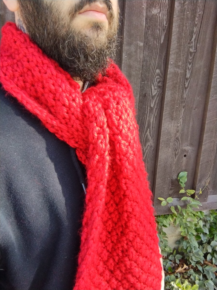 Bright Red Hand-Knit Scarf product image (2)