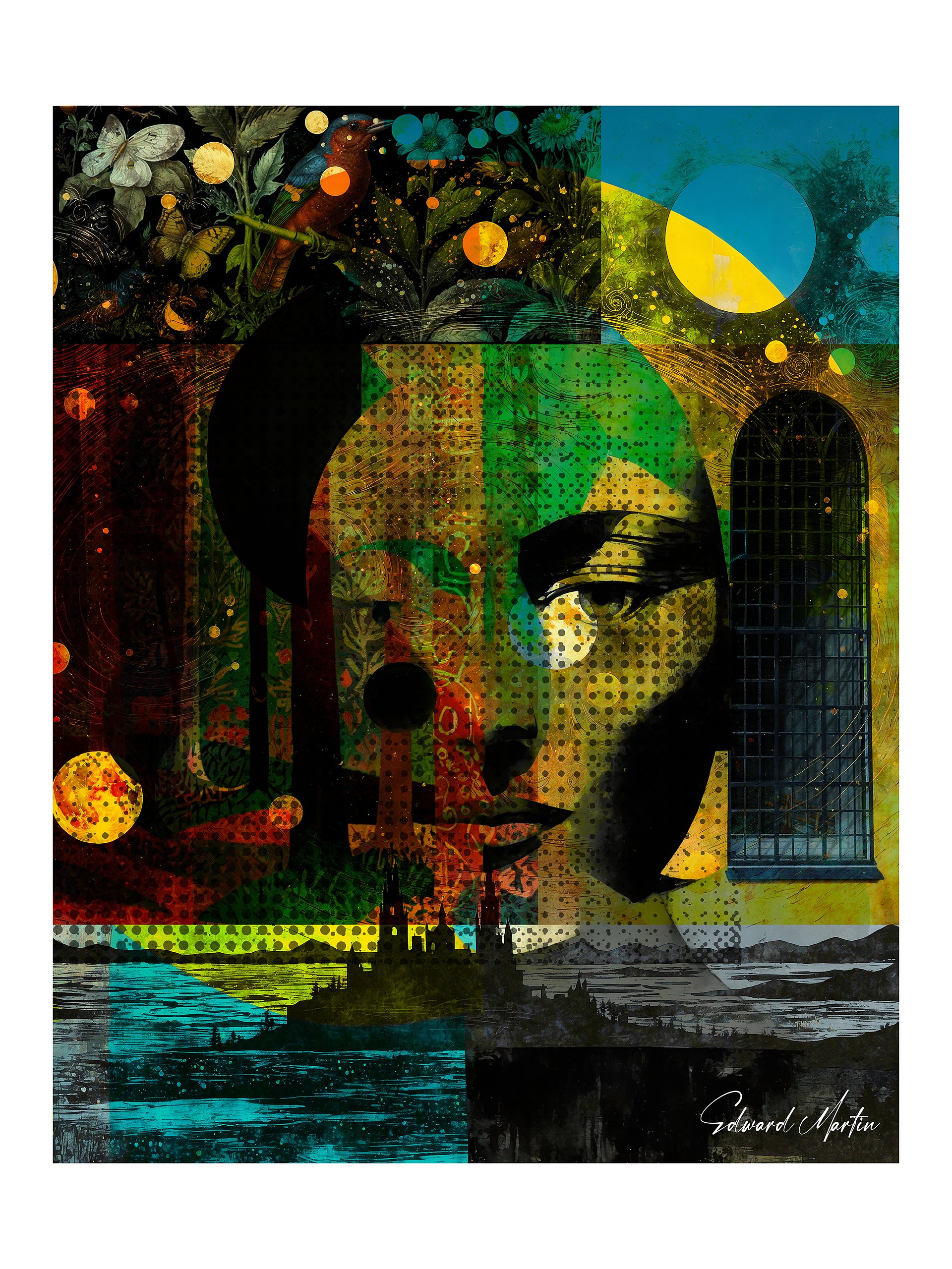 'Island Sanctuary' by Edward Martin- Mixed Media Collage-Celestial Muse Matte Poster product image (1)