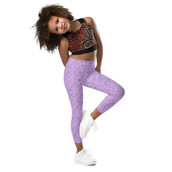 Light Purple Lilac Floral Kid's and Toddler's Leggings product image (2)