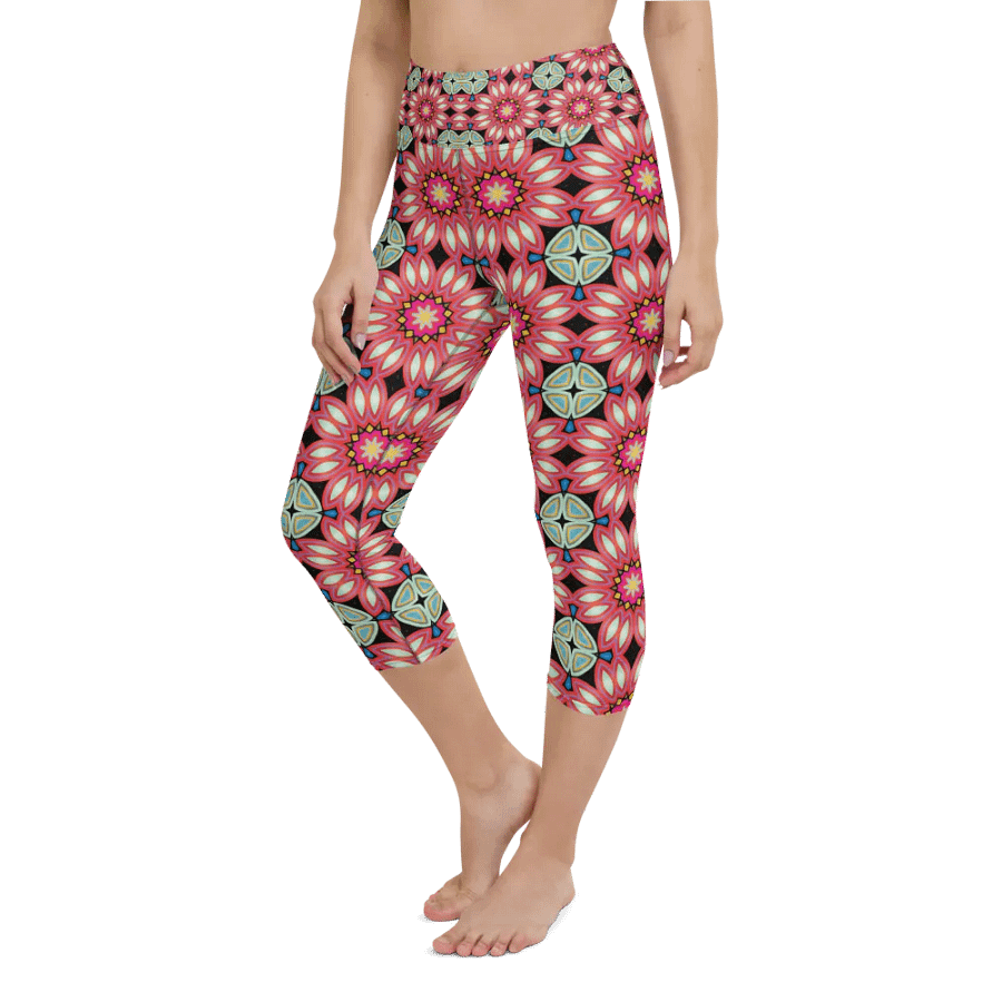 Fractal Batik Maroon Yoga Capri Leggings product image (9)