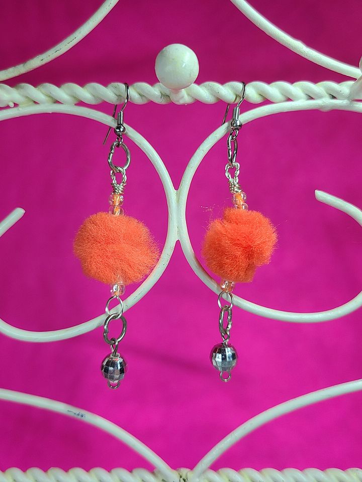 Orange Pom-Pom Disco wire wrapped Earrings product image (1)