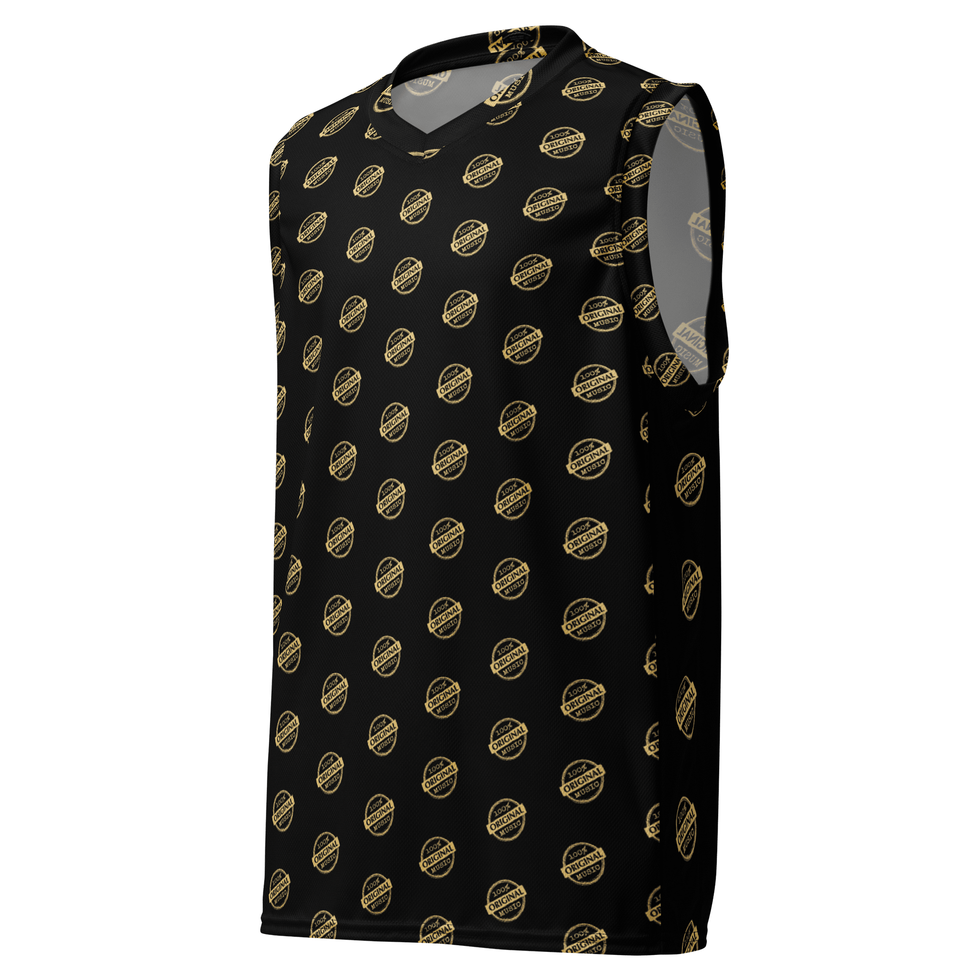 NEW!! sleeveless jersey with original music logo pattern - gold on black product image (1)
