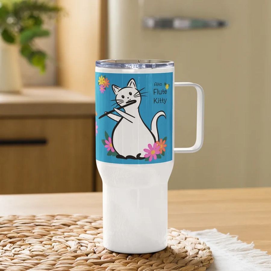 Flute Kitty Travel Mug w handle - Alto Flute product image (11)