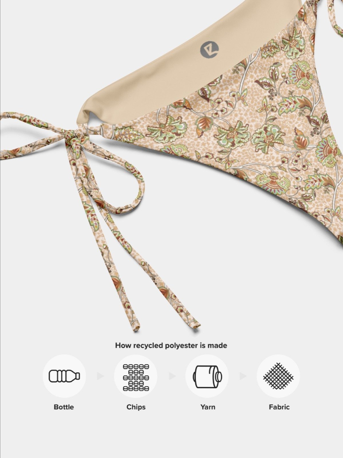 Recycled String Bikini Bottom "Elegant Neutral Beige Chintz" product image (6)