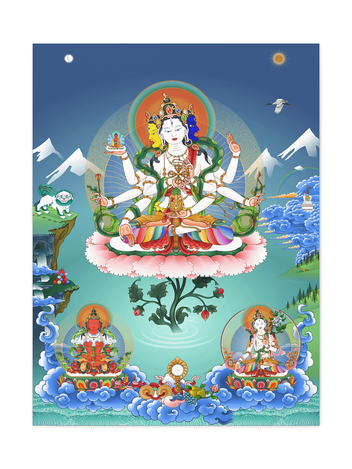 Namgyalma with Amitayus and White Tara thangka canvas print product image (1)