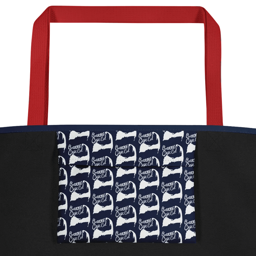 BRN.2C.C.™ | Large Tote Bag with Pocket | Coastal Classic | All-Over Logo Print | White Logo on Navy product image (3)