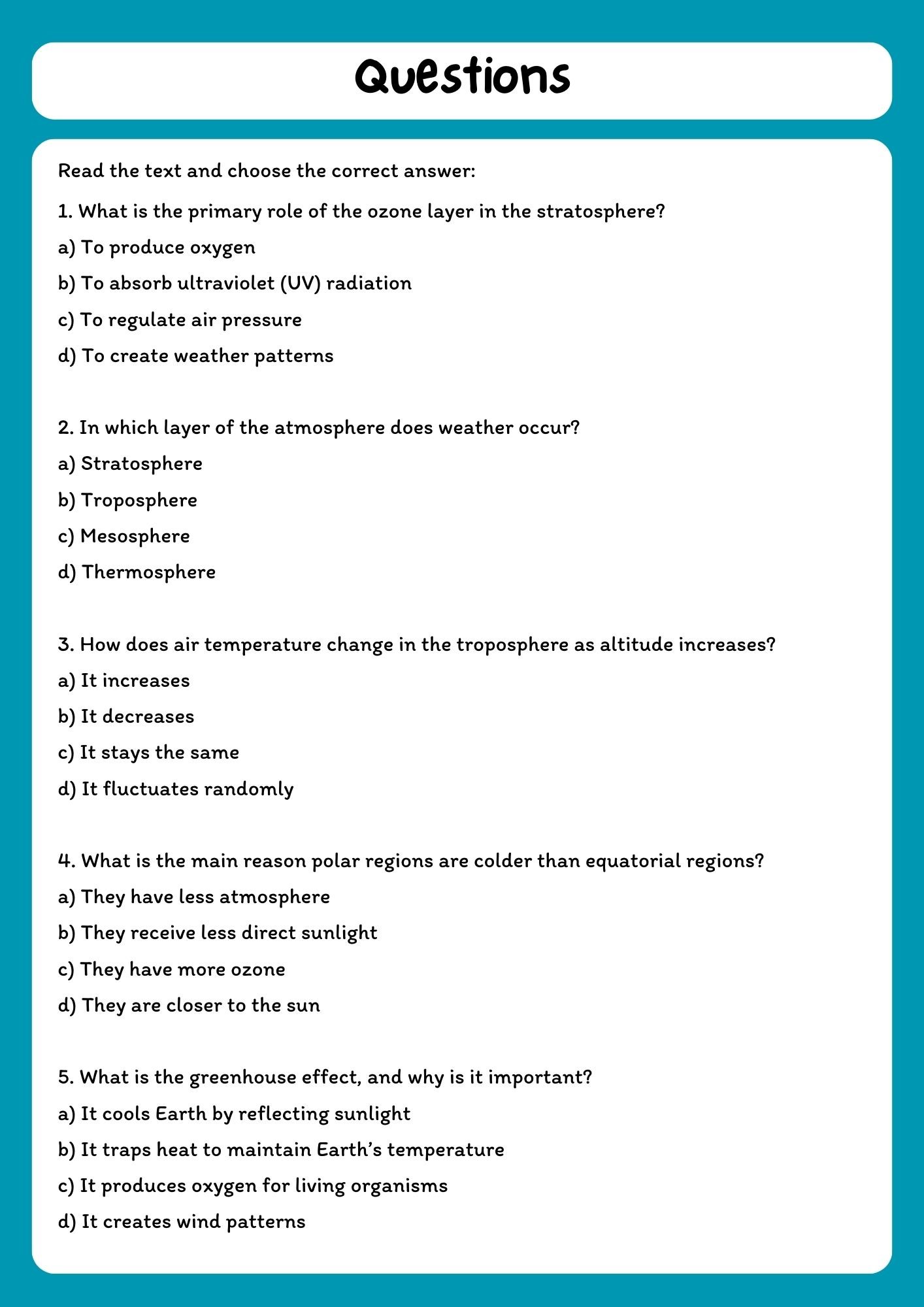 Atmosphere and Air Temperature Reading Comprehension Passage with Questions product image (2)