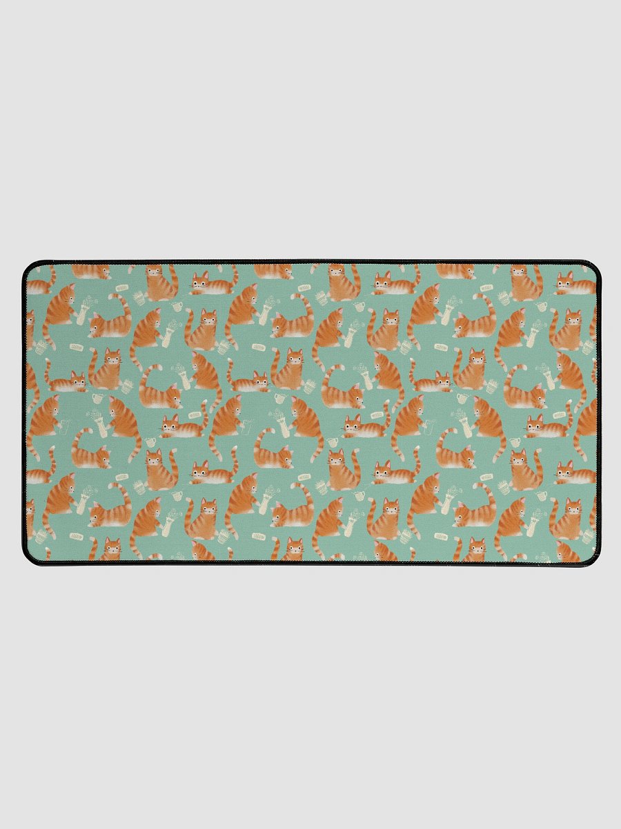 Bad Orange Tabby Cats Knocking Stuff Over Patterned Desk Mat, Green product image (1)