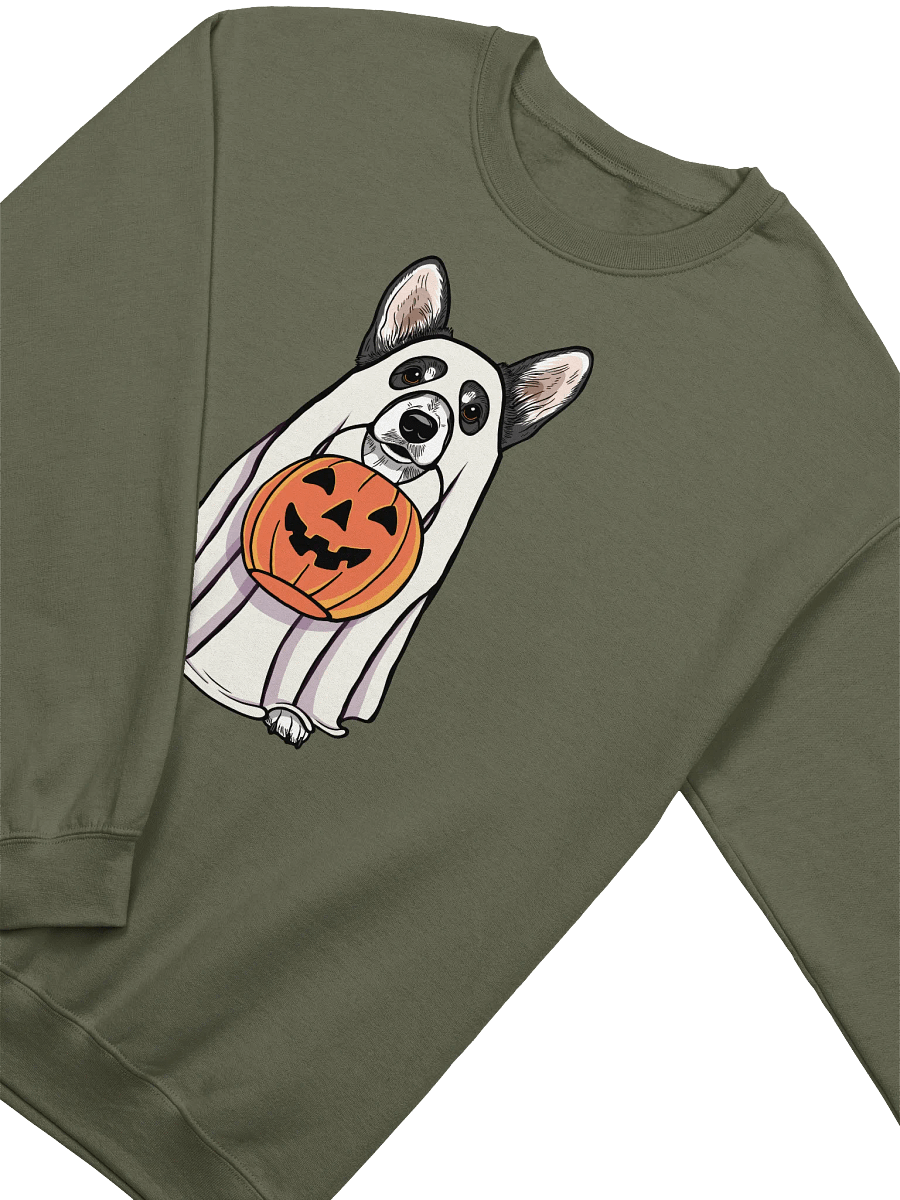 Funny Halloween Cardigan Welsh Corgi(Black & White) Sweatshirt | Funny Corgi Wearing a Ghost Costume and Holding a Pumpkin Basket product image (14)