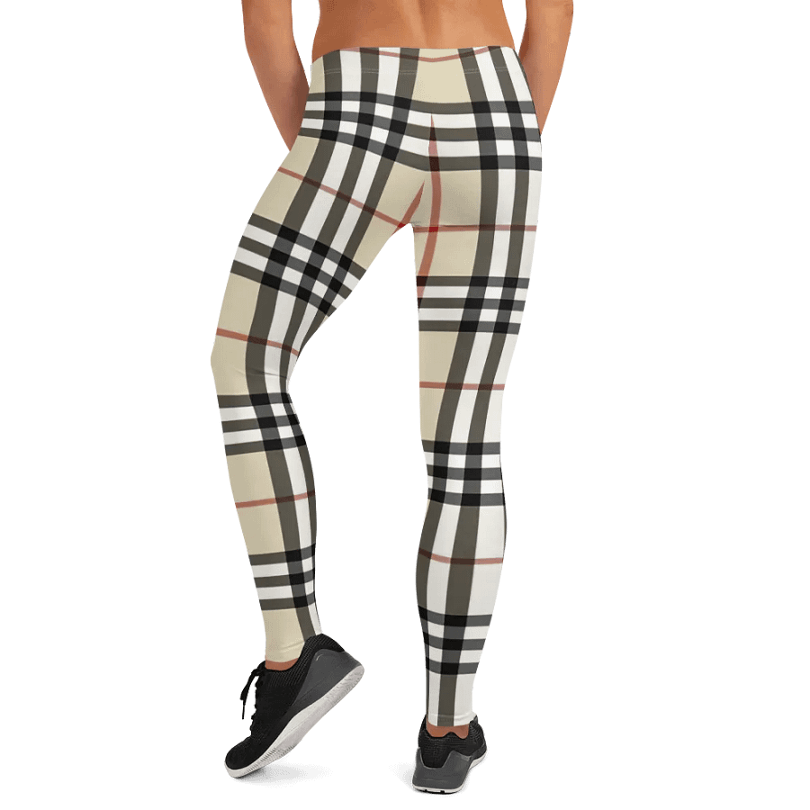 Classic Beige Plaid Leggings: Timeless Tartan Print Women's Fashion Pants product image (12)